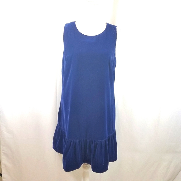 J Crew Blue Ruffle Hem Velvet Dress 10 - Picture 11 of 13